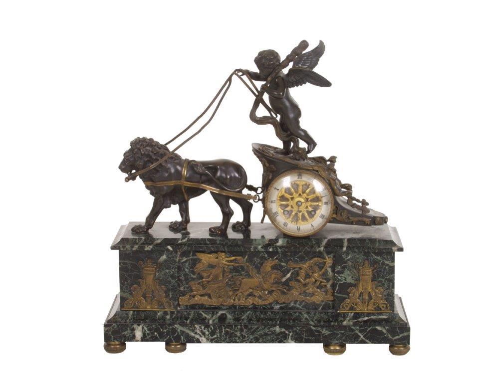 French Chariot Mantel Clock Directoire/ Empire Period 1795-1820 VERDE ANTICO French Chariot Mantel Clock Directoire/ Empire Period 1795-1820 VERDE ANTICO
