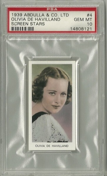 1939 Abdulla & Co. Screen Stars OLIVIA DE HAVILLAND #4 PSA 10 GEM MT - Pop. 1/2