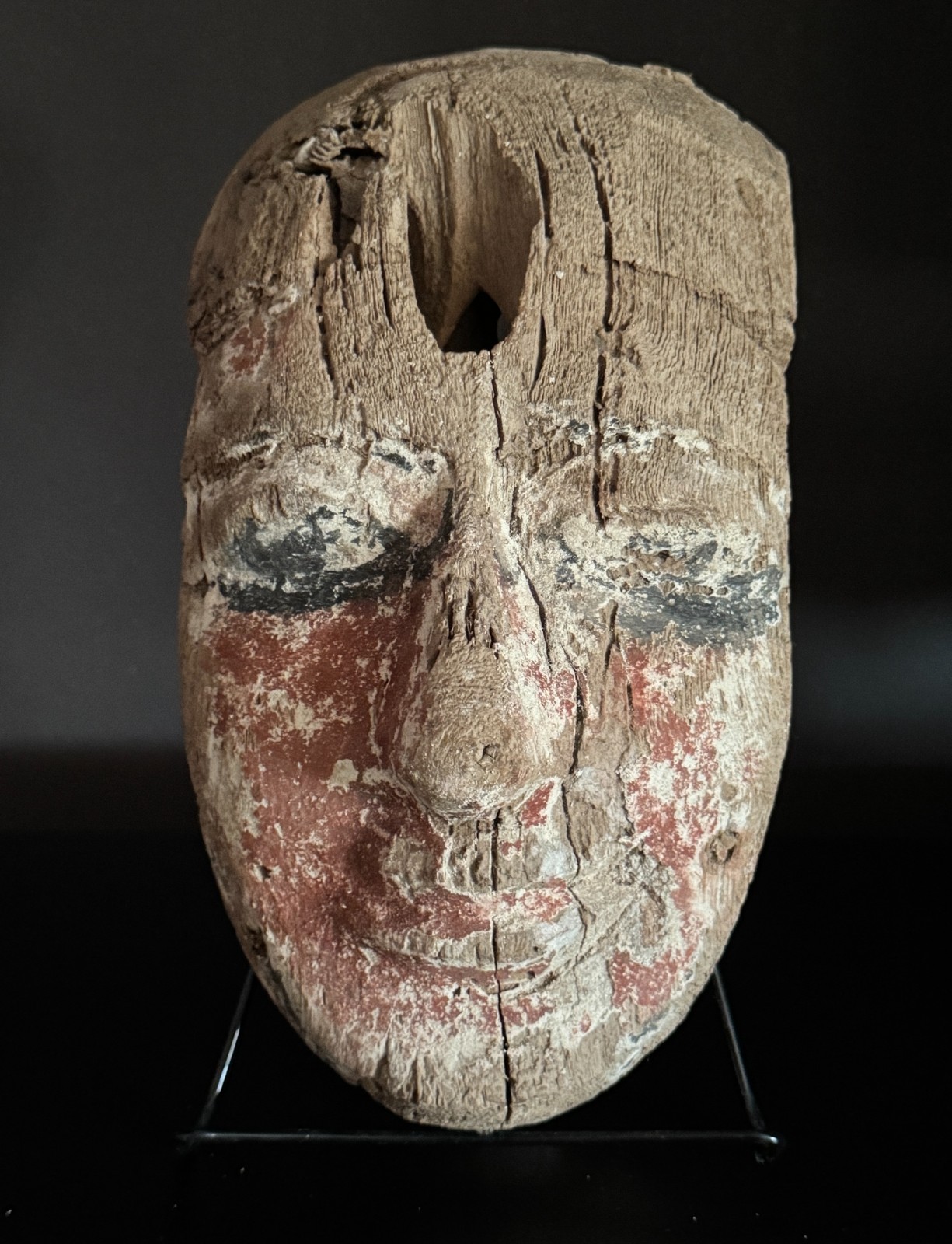 Ancient Egyptian Painted Wood Sarcophagus Mask Late Period (c. 664 - 332 B.C.)