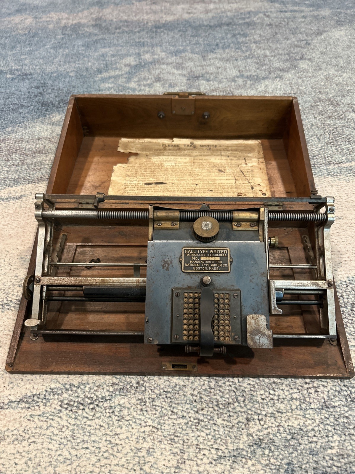 Antique Hall Typewriter First Index Type Writer 1881 Boston Mass