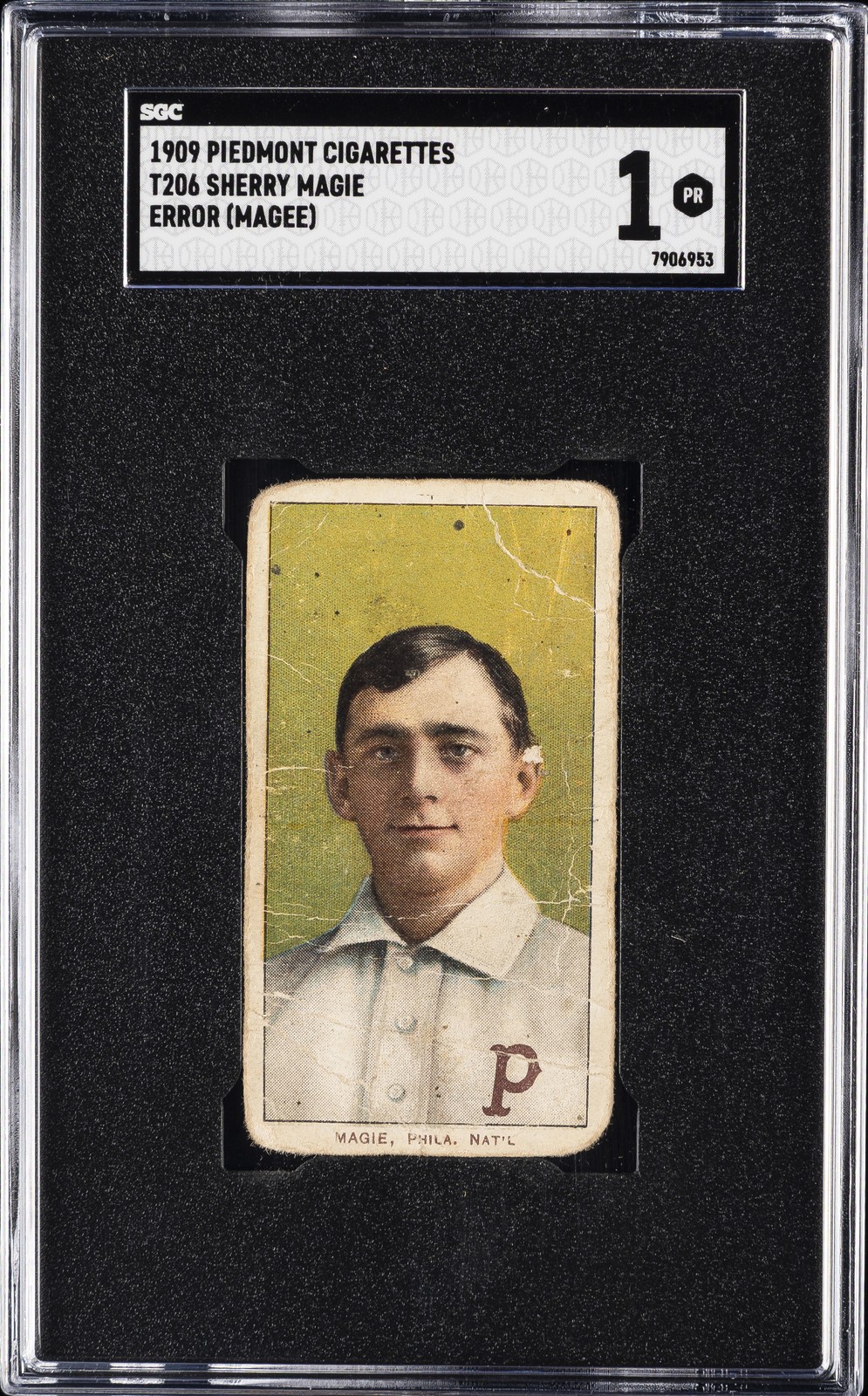 1909 T206 PIEDMONT CIGARETTES ERR SHERRY MAGIE SGC 1 1909 T206 PIEDMONT CIGARETTES ERR SHERRY MAGIE SGC 1
