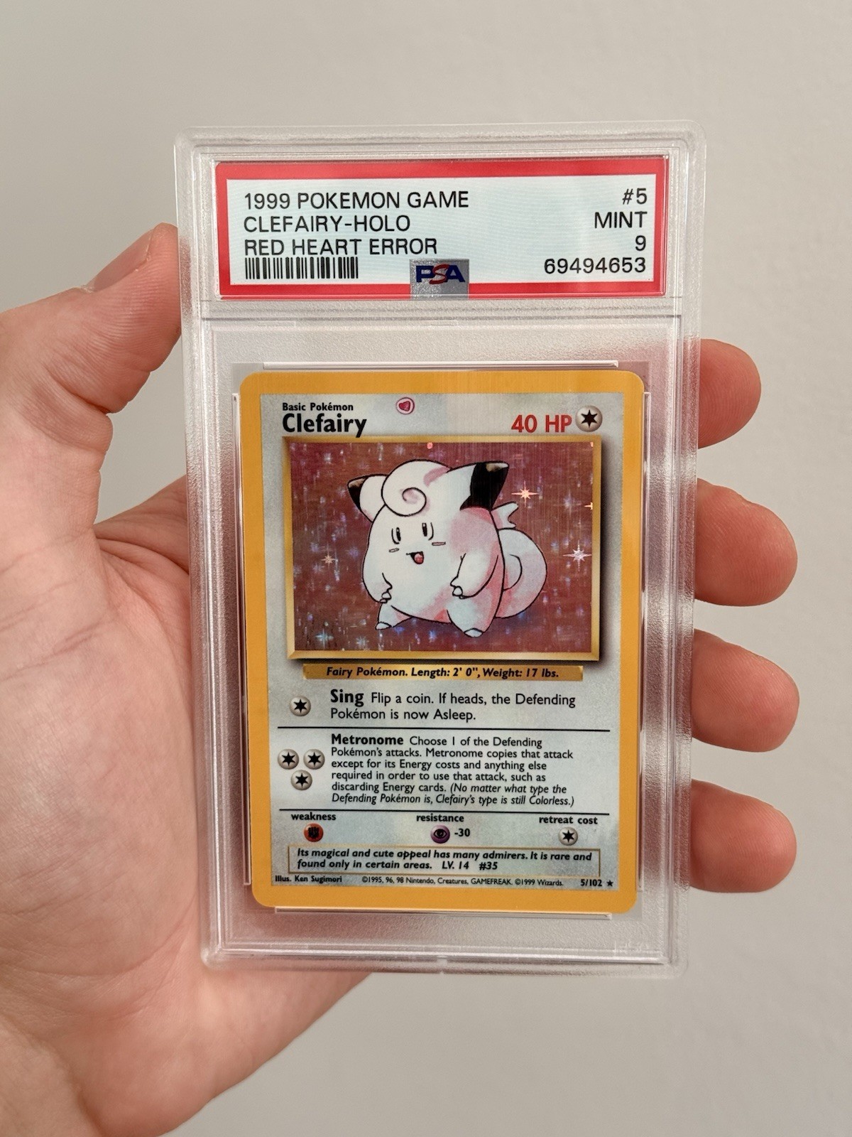 1999 Pokemon Graded PSA 9 Clefairy Holo RED HEART ERROR - POP 1 Top Of POP NO 10 1999 Pokemon Graded PSA 9 Clefairy Holo RED HEART ERROR - POP 1 Top Of POP NO 10