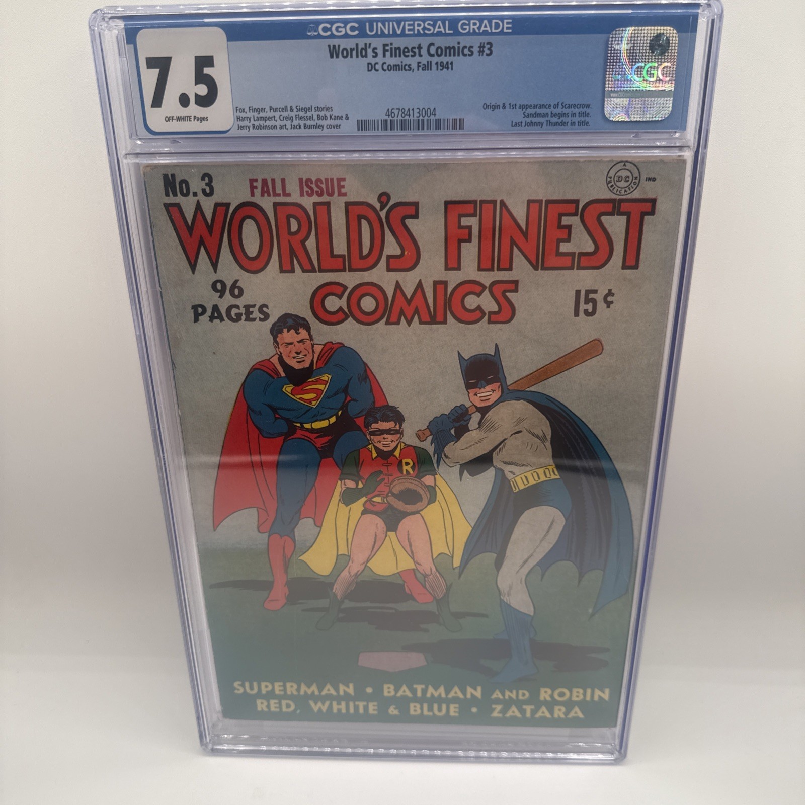World's Finest Comics #3 CGC 7.5 Off White Pages 1st Scarecrow DC Comics 1941 World's Finest Comics #3 CGC 7.5 Off White Pages 1st Scarecrow DC Comics 1941