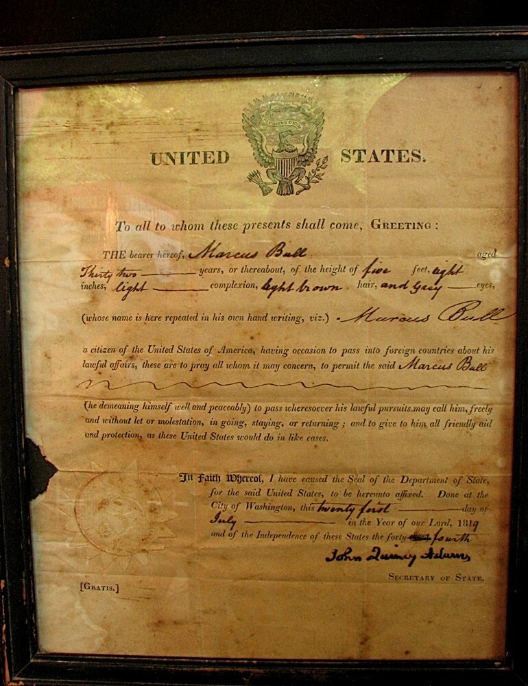 JOHN QUINCY ADAMS SIGNATURE ON TRAVEL DOCUMENT DATED 1819 JOHN QUINCY ADAMS SIGNATURE ON TRAVEL DOCUMENT DATED 1819