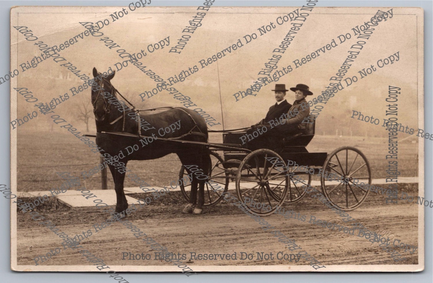 Antique RPPC Couple Sunday's Best Handsome Horse & Buggy New York Photo Postcard Antique RPPC Couple Sunday's Best Handsome Horse & Buggy New York Photo Postcard