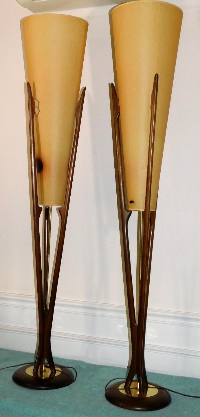 Pair of Vintage Mid Century Danish Modern Modeline Floor Lamp, Walnut 62 Pair of Vintage Mid Century Danish Modern Modeline Floor Lamp, Walnut 62