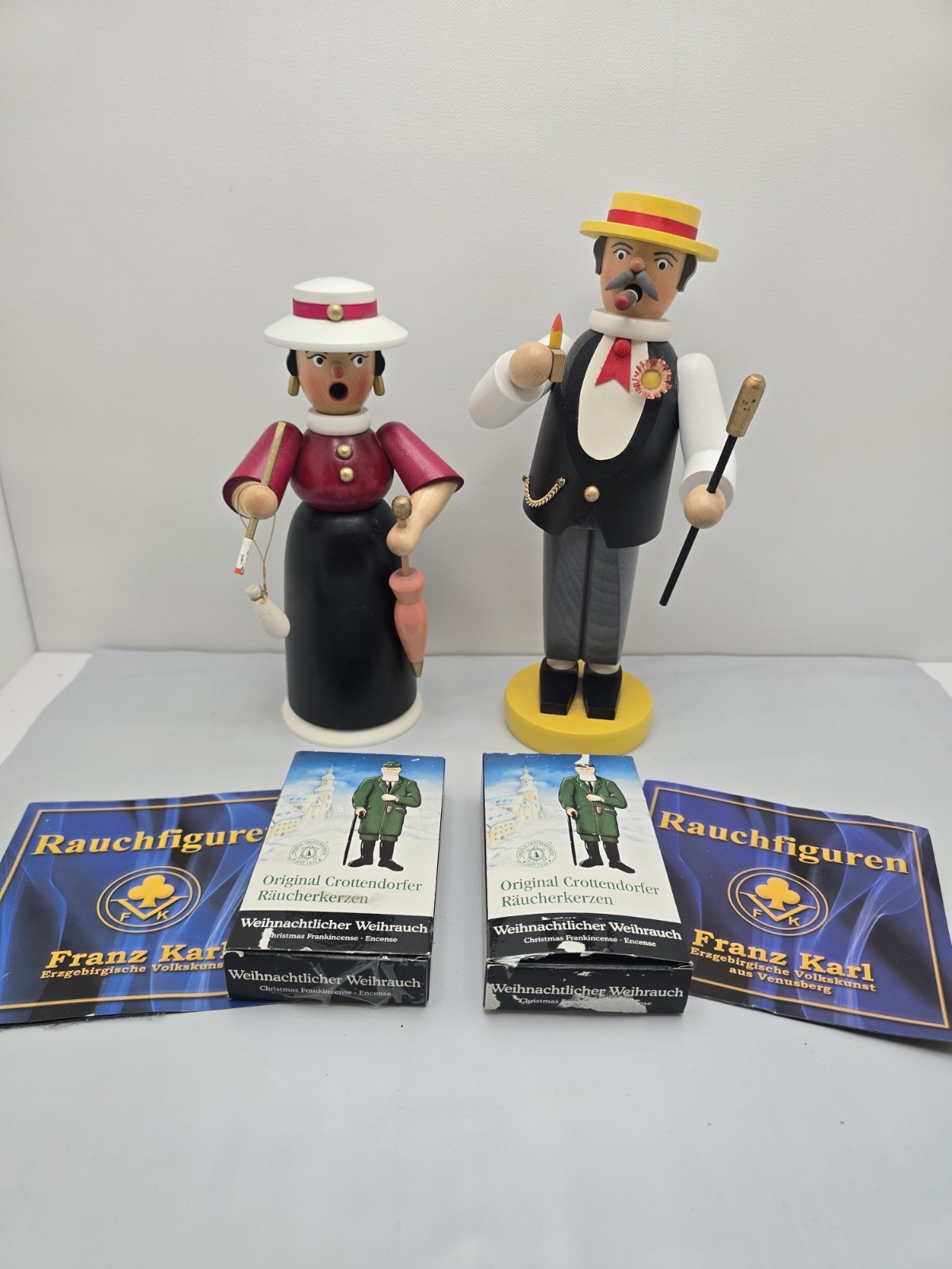 German Franz Karl CIGAR SMOKER GENTLEMAN & SMOKING LADY Incense Burner W Incense German Franz Karl CIGAR SMOKER GENTLEMAN & SMOKING LADY Incense Burner W Incense