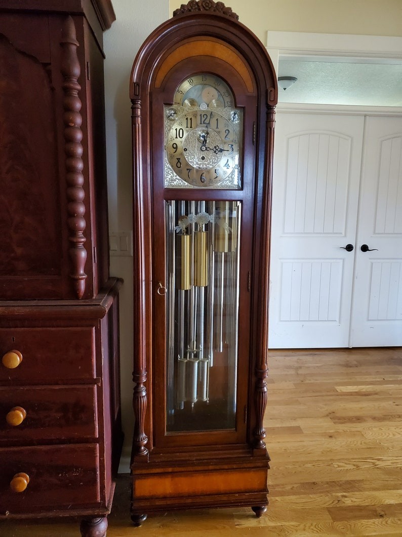 Herschede VIRGINIAN 276 Mahogany Grandfather 9 Tubular Pendulum Bell Chime Clock