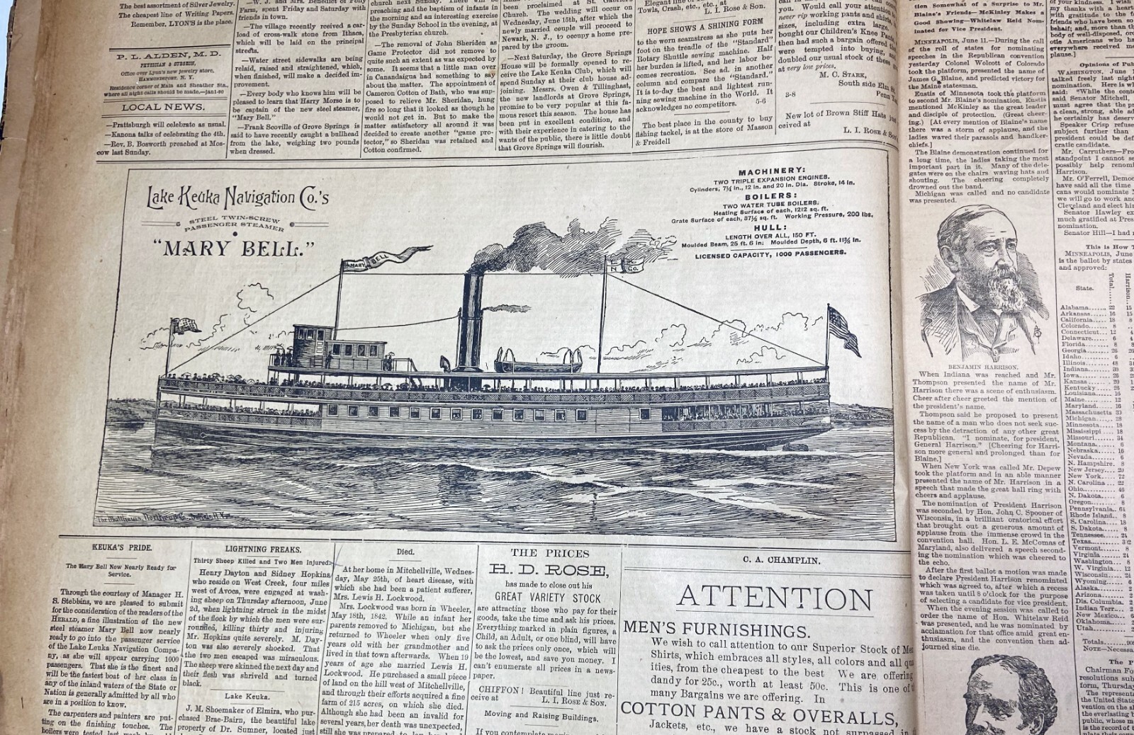 RARE Bound Newspaper - Full Volume - 1892-93 Hammondsport NY Herald Large Folio