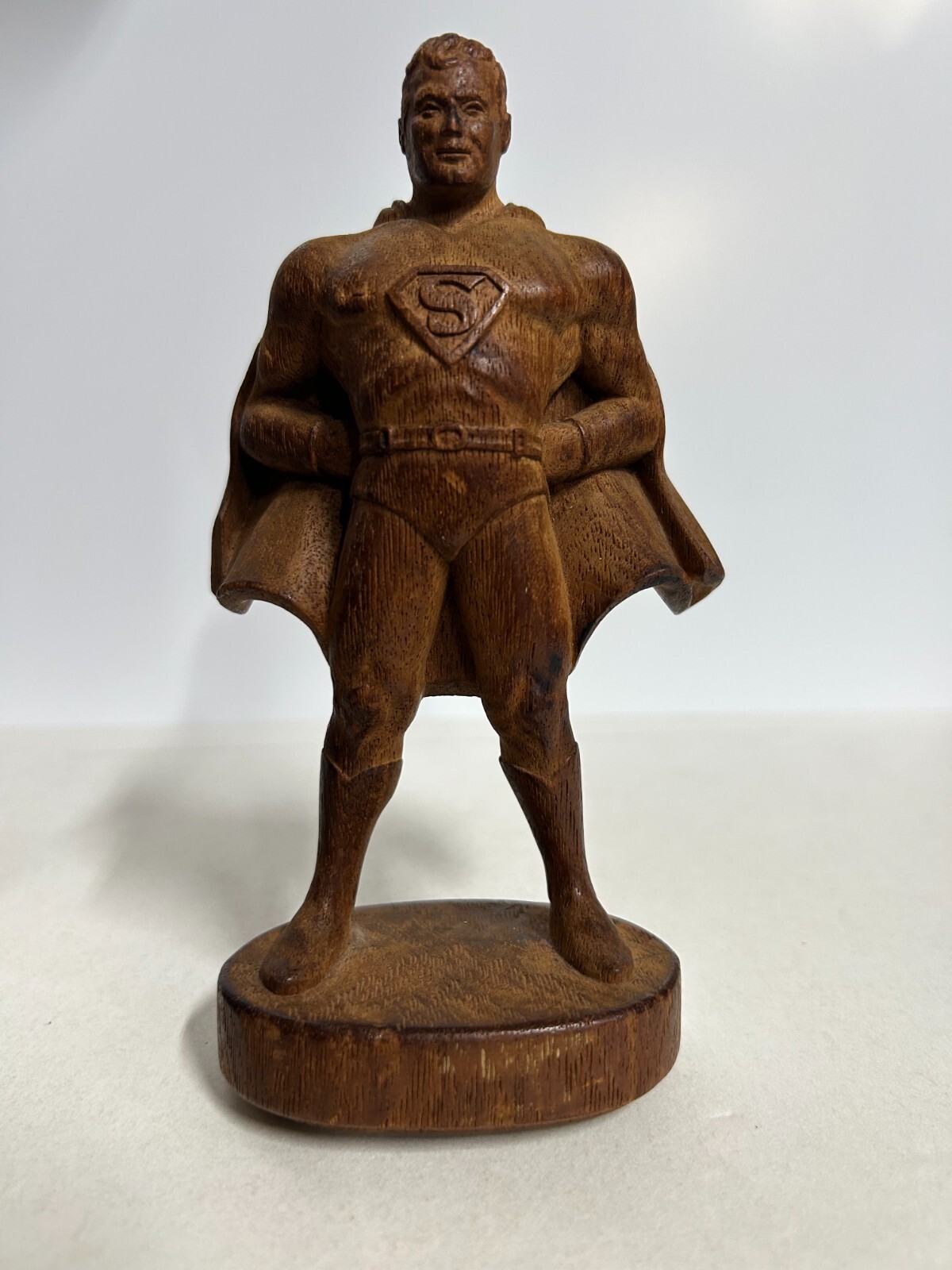 1942 SUPERMAN SYROCO HAND CARVED WOODEN PROTOTYPE STATUE  'ONE Of A KIND'