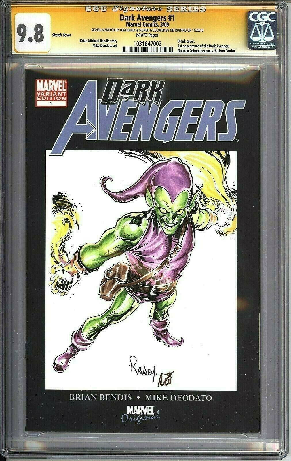 * DARK Avengers #1 CGC 9.8 SS Green Goblin Original Art Raney (1031647002) *