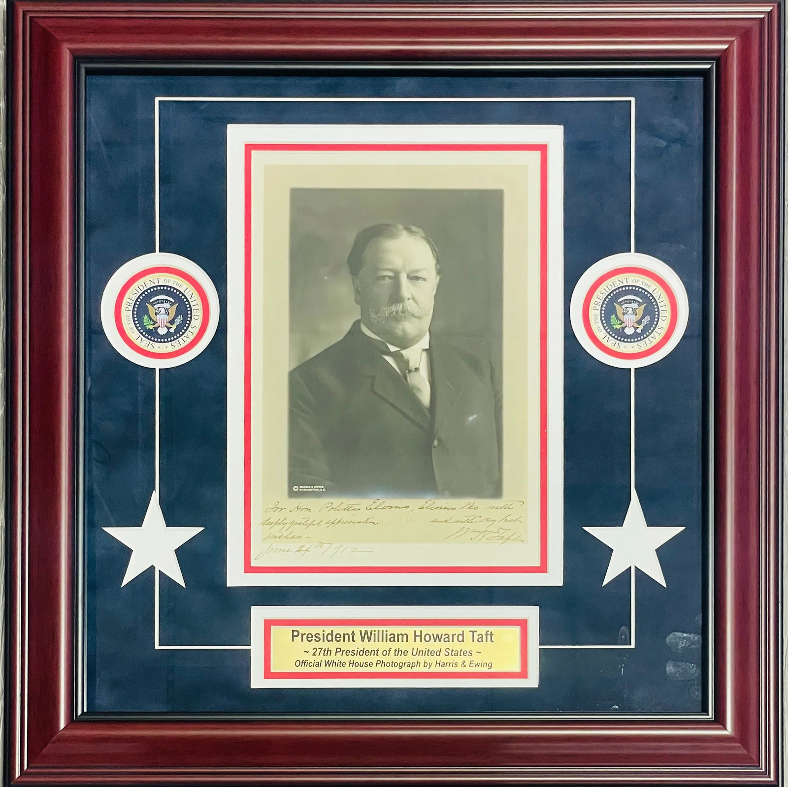 William Howard Taft Autographed Framed Original White House Harris & Ewing Photo William Howard Taft Autographed Framed Original White House Harris & Ewing Photo