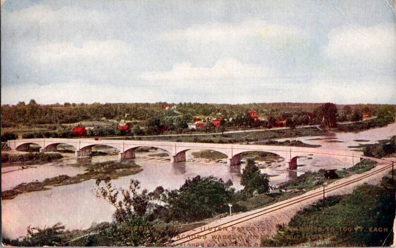  Postcard Arched Concrete Bridge over Wabash River Peru IN Indiana 1908    J-574