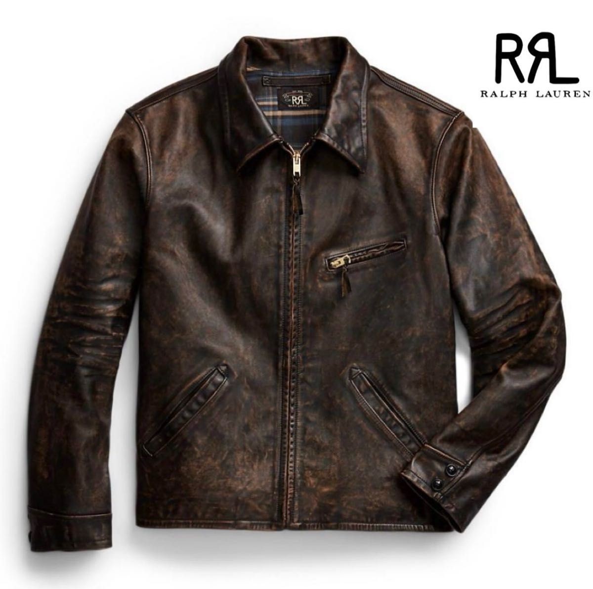 Rrl Leather Jacket Polo Florentine Double Earl M