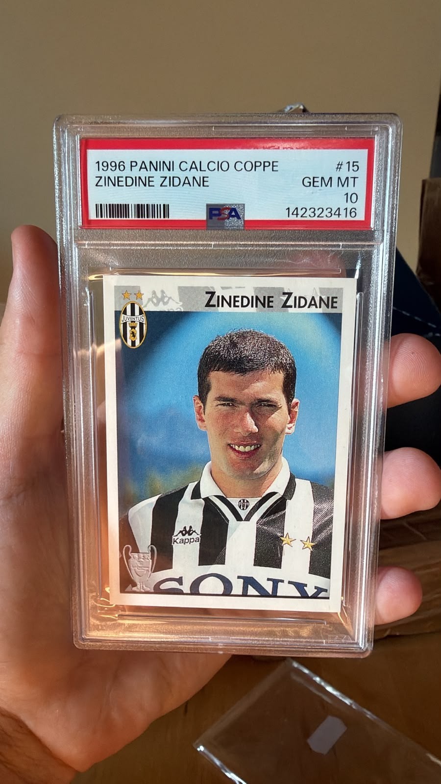 ZINEDINE ZIDANE PSA 10 POP 1 1996-97 Panini Football Cups Sticker #15 Juventus ZINEDINE ZIDANE PSA 10 POP 1 1996-97 Panini Football Cups Sticker #15 Juventus
