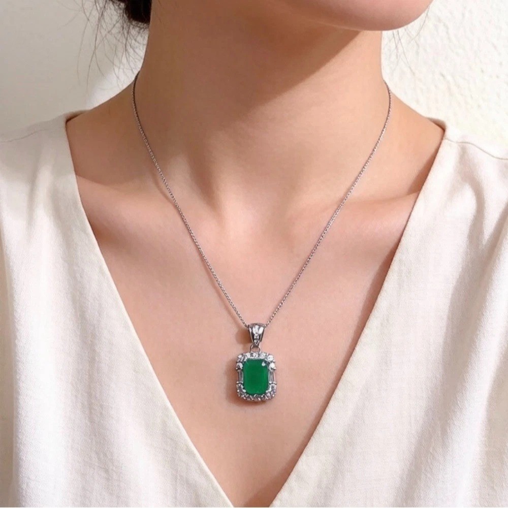 Natural HighQuality emerald Pendant Necklace Gemstone S925Silver Plated18K Gold Natural HighQuality emerald Pendant Necklace Gemstone S925Silver Plated18K Gold