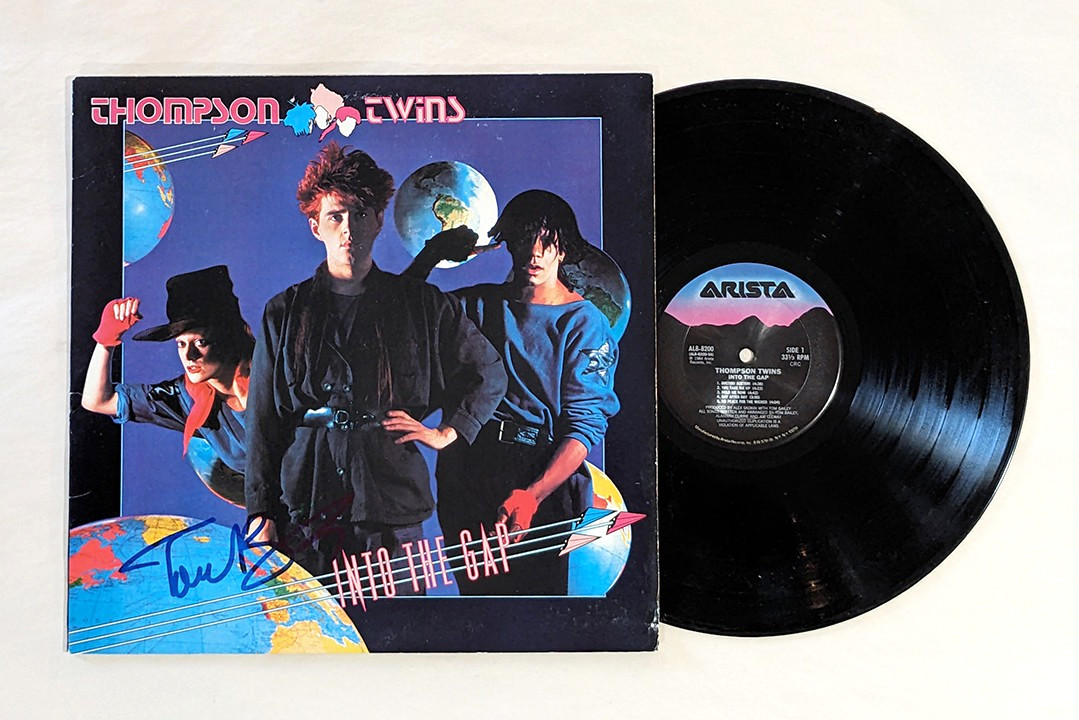 Thompson Twins TOM BAILEY signed record LP INTO THE GAP new wave band AUTOGRAPH
