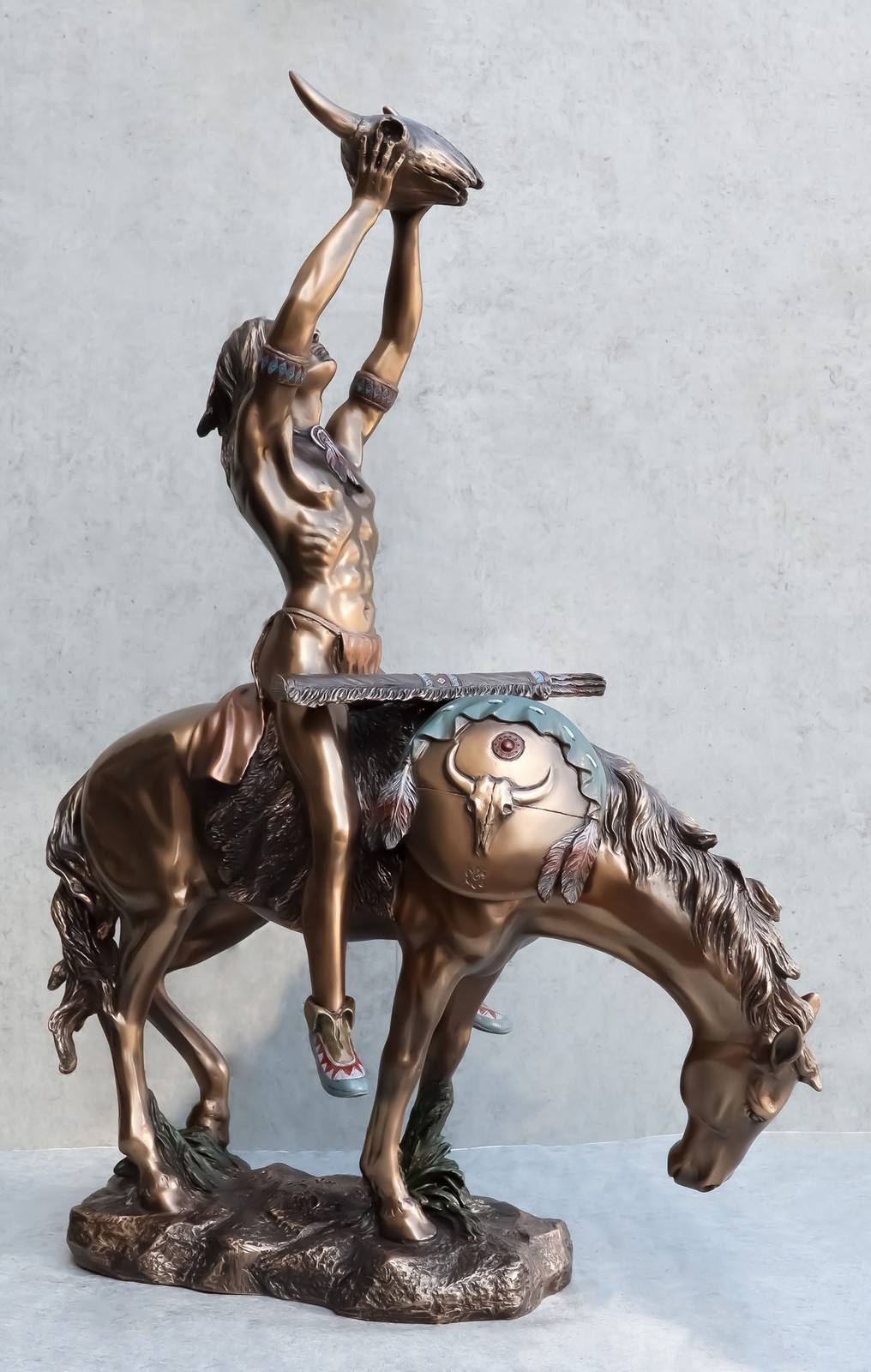 Ebros Large Native American Vision Quest Warrior On Horse With Skull Statue 25 Ebros Large Native American Vision Quest Warrior On Horse With Skull Statue 25