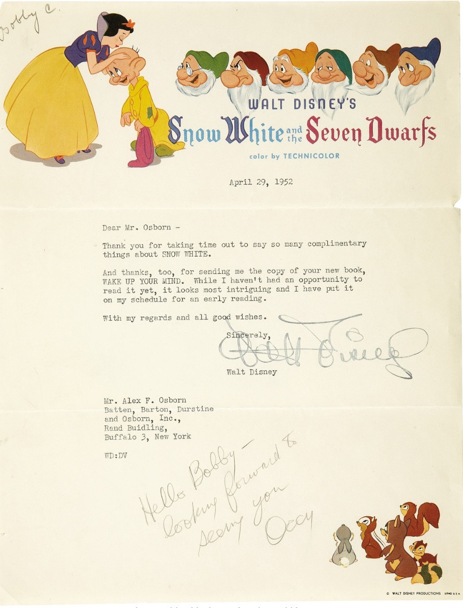 Walt Disney 1952 Very Rare Signed Snow White Letterhead Phil Sears Autograph COA Walt Disney 1952 Very Rare Signed Snow White Letterhead Phil Sears Autograph COA