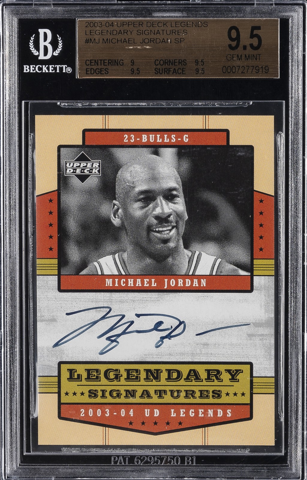 2003-04 UD LEGENDS LEGENDARY SIGNATURES, #MJ MICHAEL JORDAN BGS 9.5 2003-04 UD LEGENDS LEGENDARY SIGNATURES, #MJ MICHAEL JORDAN BGS 9.5