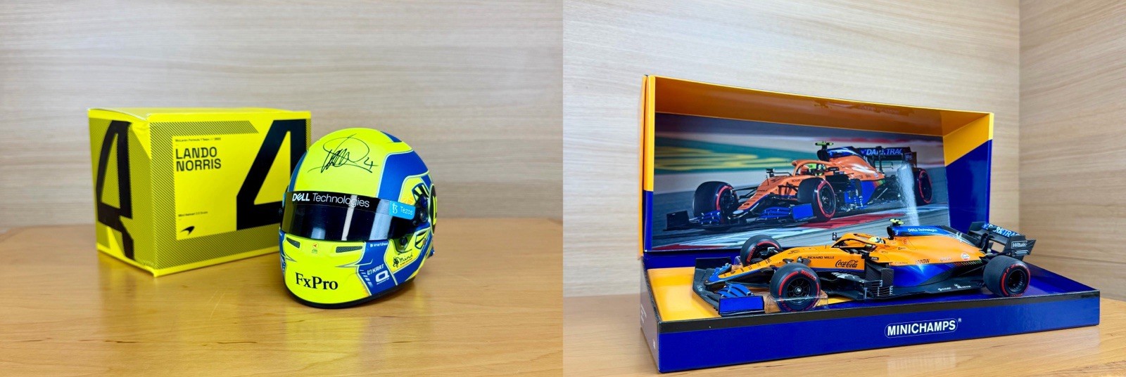 Lando Norris 2 IN 1 - 1:2 signed helmet + f1 1:18 minichamps mclaren
