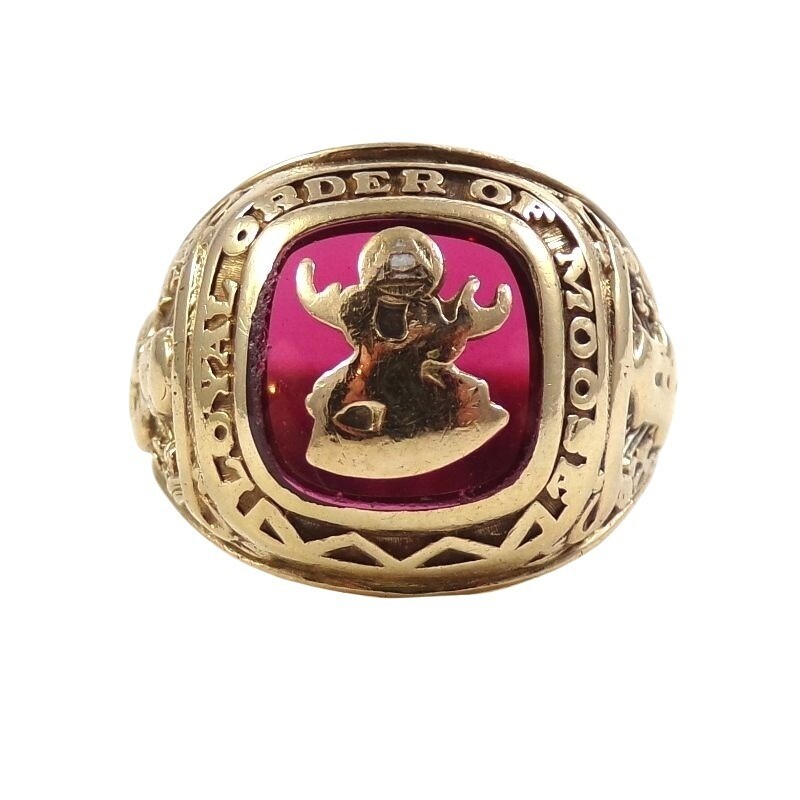 Heavy VTG Solid 10K Yellow Gold Loyal Order of Moose Red Ruby Men's Ring Sz 11 Heavy VTG Solid 10K Yellow Gold Loyal Order of Moose Red Ruby Men's Ring Sz 11
