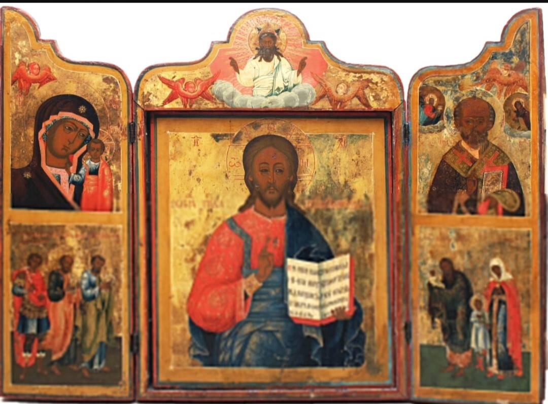 ANTIQUE 18c MONUMENTAL ICON SKLADEN OF CHRIST THE TEACHER  SAINTS LARGE (38342)