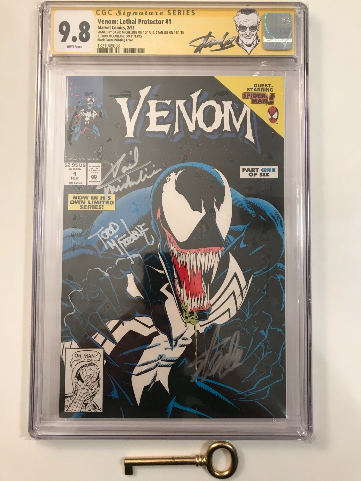 VENOM LETHAL PROTECTOR #1 CGC 9.8 WP SIGNED 3X'S BLACK COVER PRINTING ERROR RARE VENOM LETHAL PROTECTOR #1 CGC 9.8 WP SIGNED 3X'S BLACK COVER PRINTING ERROR RARE