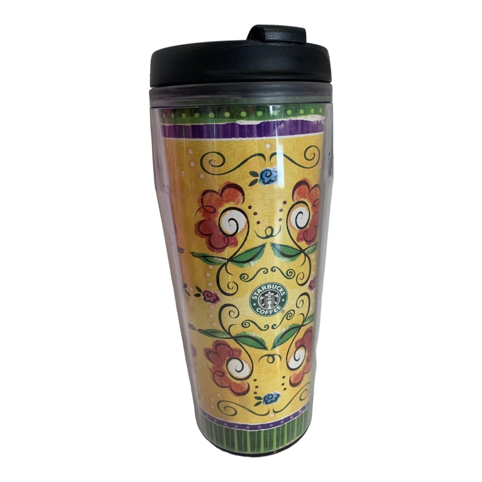 2003 Starbucks Plastic Travel Coffee Tumbler 16 Oz Cup Flowers & Bees 2003 Starbucks Plastic Travel Coffee Tumbler 16 Oz Cup Flowers & Bees