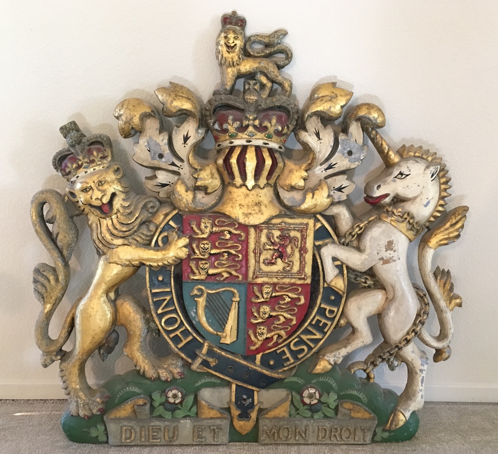 Large Vintage British Royal Warrant Coat of Arms HM The Queen - Solid Metal Sign