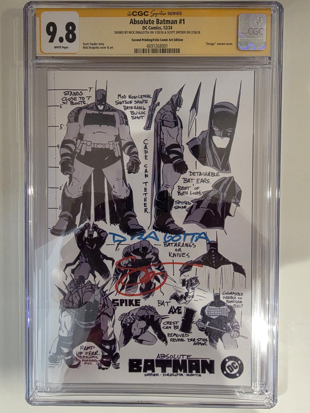 Absolute Batman #1 Felix Comic 2nd Print CGC 9.8 Signed Dragotta & Snyder RARE
