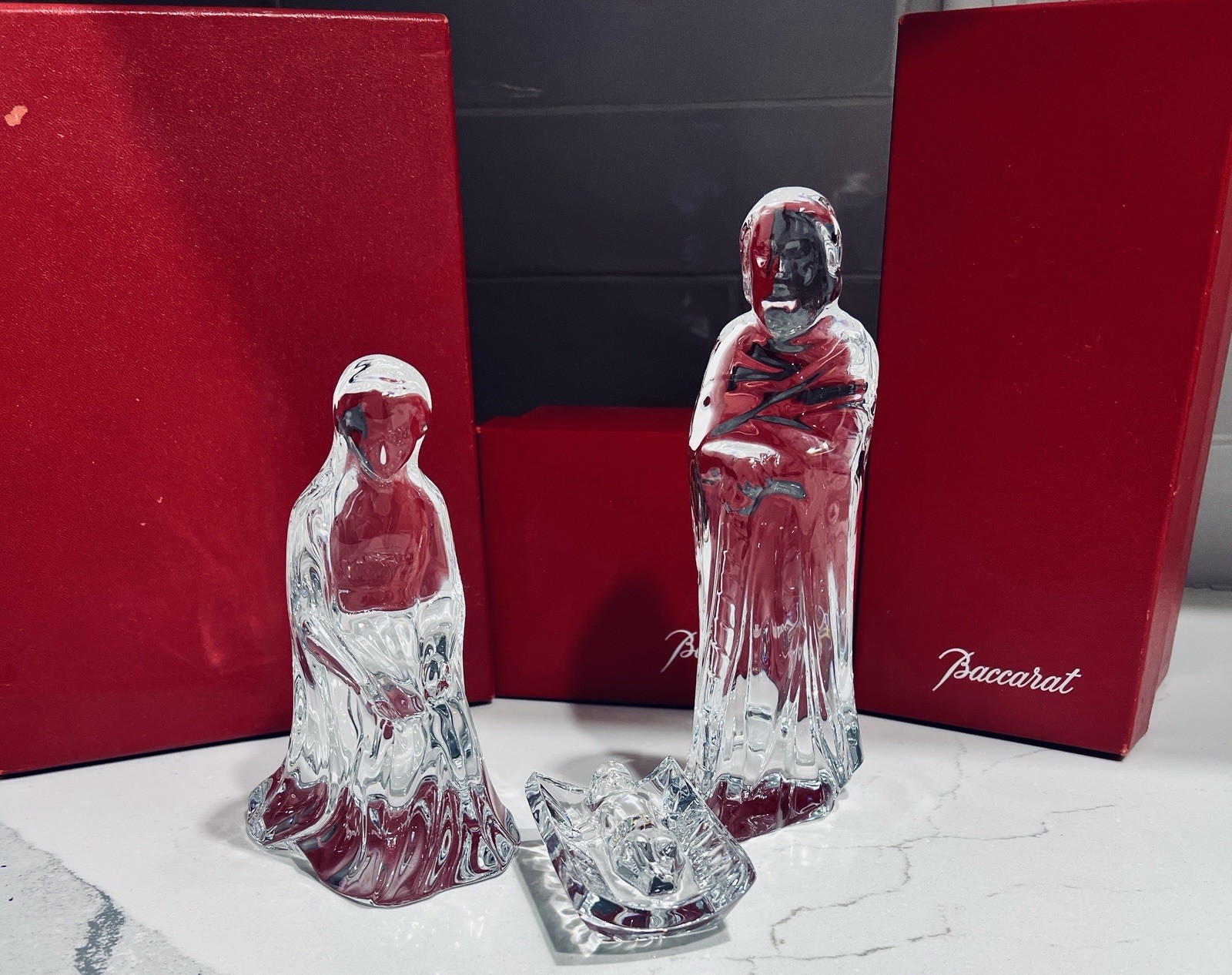 x3 Vtg Baccarat Nativity w/ Boxes Mary Joseph & Baby Jesus Retired Signed MINT x3 Vtg Baccarat Nativity w/ Boxes Mary Joseph & Baby Jesus Retired Signed MINT