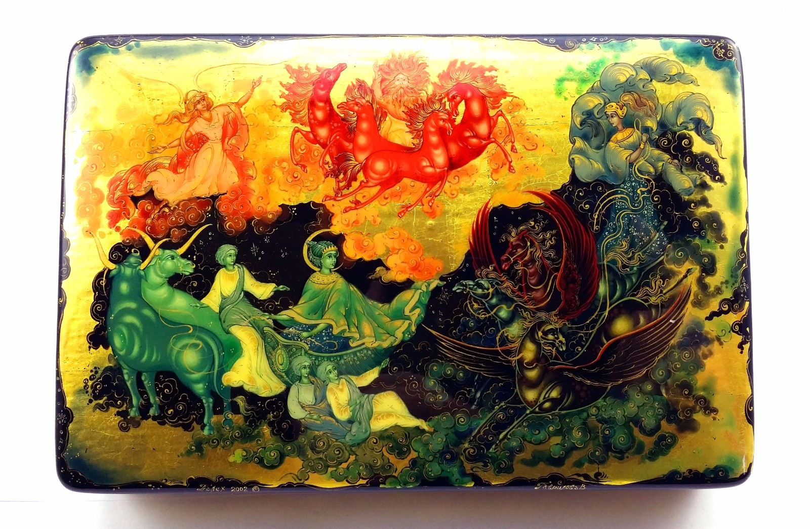 One of a Kind Russian Lacquer Box Authentic Palekh 2002 Painted on 18K Gold One of a Kind Russian Lacquer Box Authentic Palekh 2002 Painted on 18K Gold