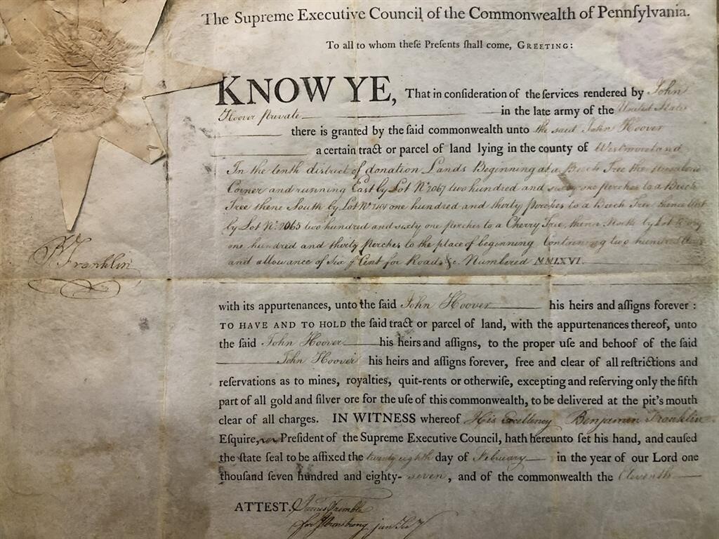 Benjamin Franklin- 1780 Patent Document Signed Boldly