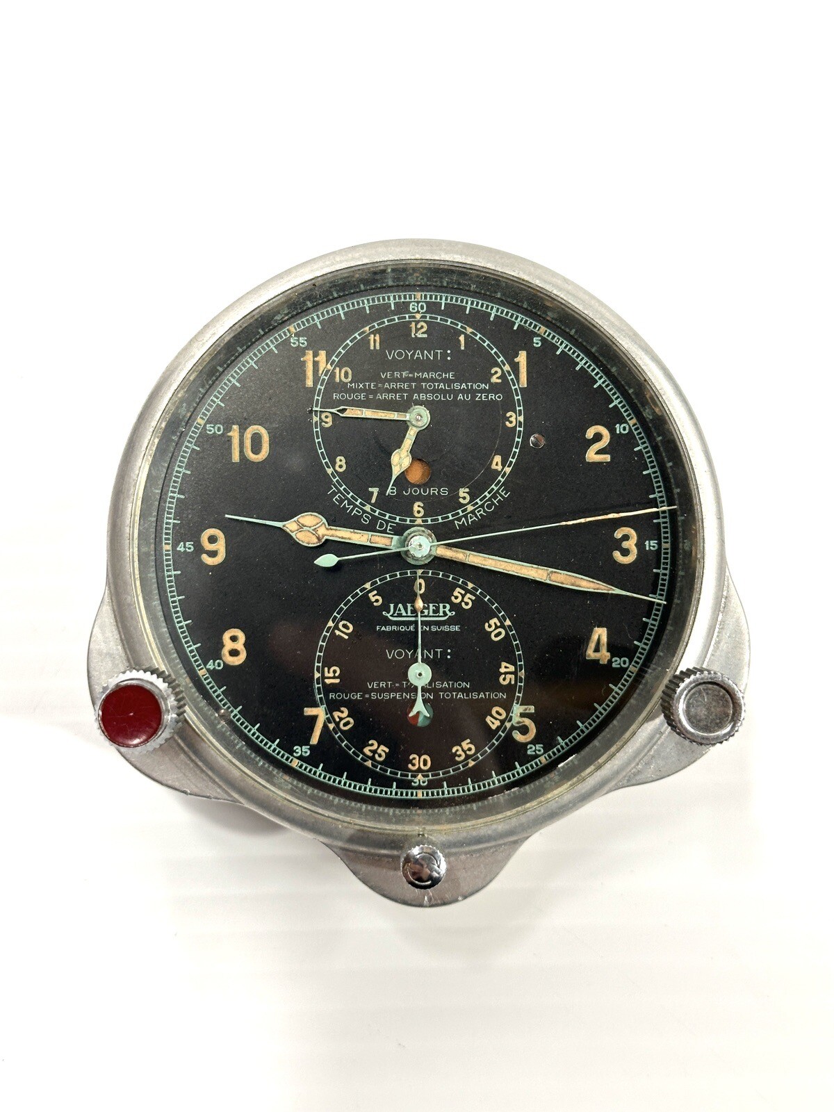 Super Rare Vintage 1925-1950s Jaeger Voyant 8-Day Chronograph Cockpit Clock Super Rare Vintage 1925-1950s Jaeger Voyant 8-Day Chronograph Cockpit Clock
