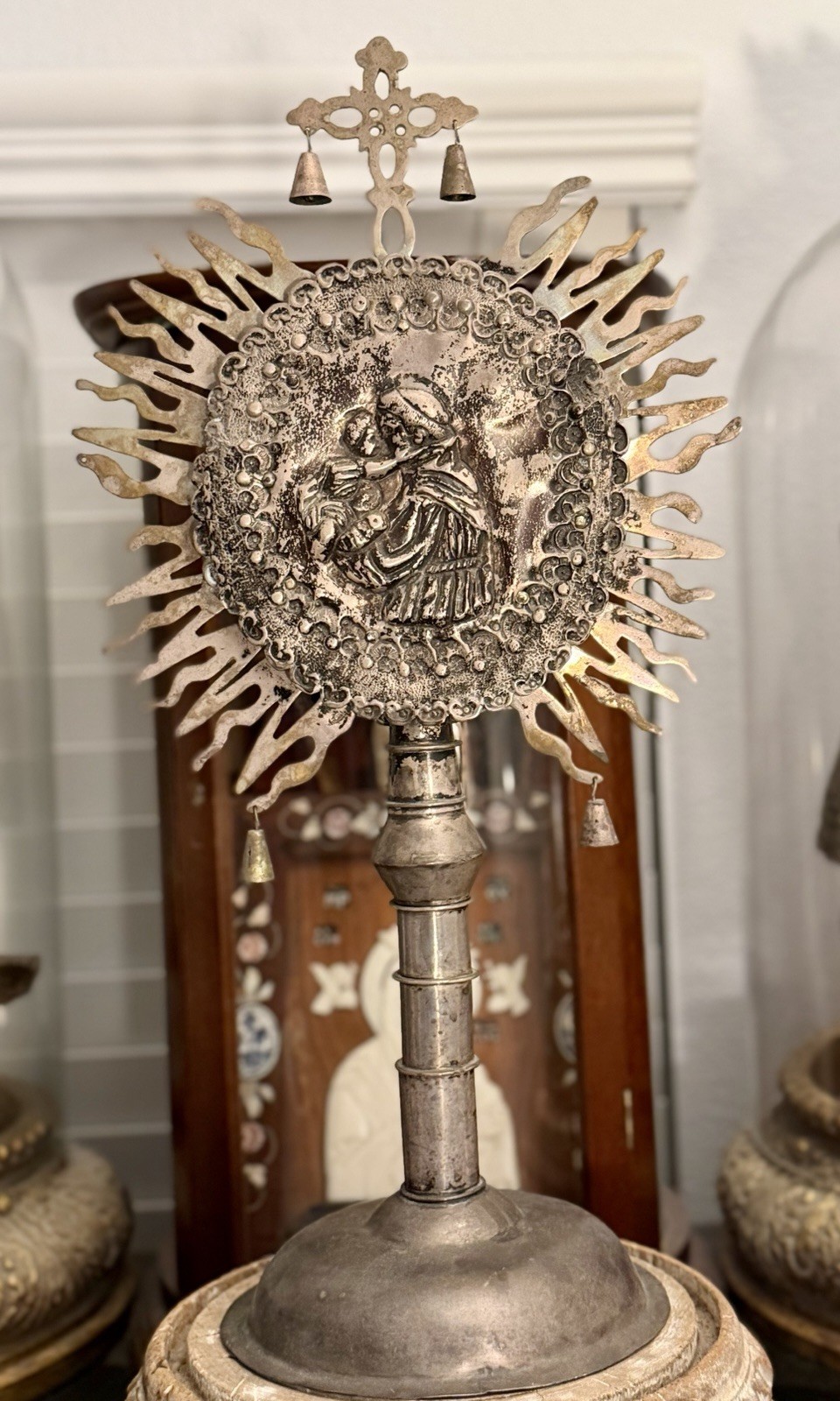 19thC Spanish Colonial 900 Silver Processional Staff Head Cofradia Finial 19thC Spanish Colonial 900 Silver Processional Staff Head Cofradia Finial