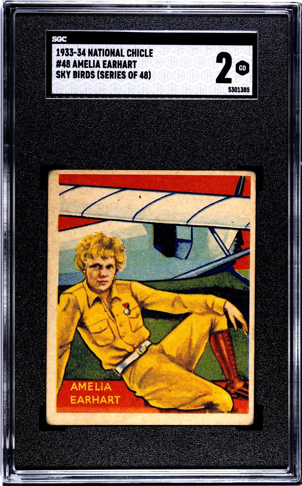 1933-1934 R136 National Chicle Sky Birds #48: AMELIA EARHART (USA) ~ SGC 2 1933-1934 R136 National Chicle Sky Birds #48: AMELIA EARHART (USA) ~ SGC 2