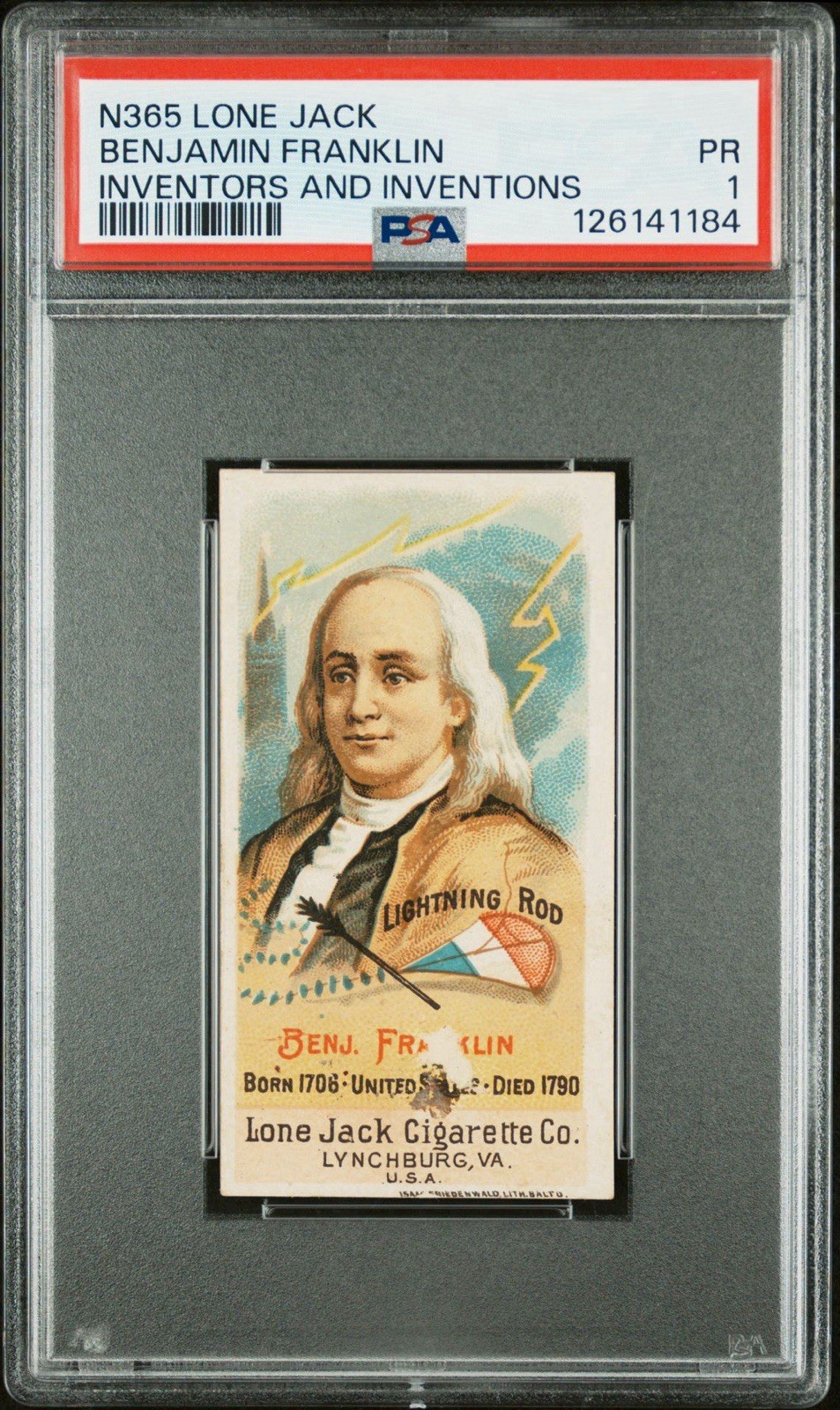 1887 N365 Lone Jack Inventors and Inventions *BEN FRANKLIN* PSA 1, Sharp, RARE