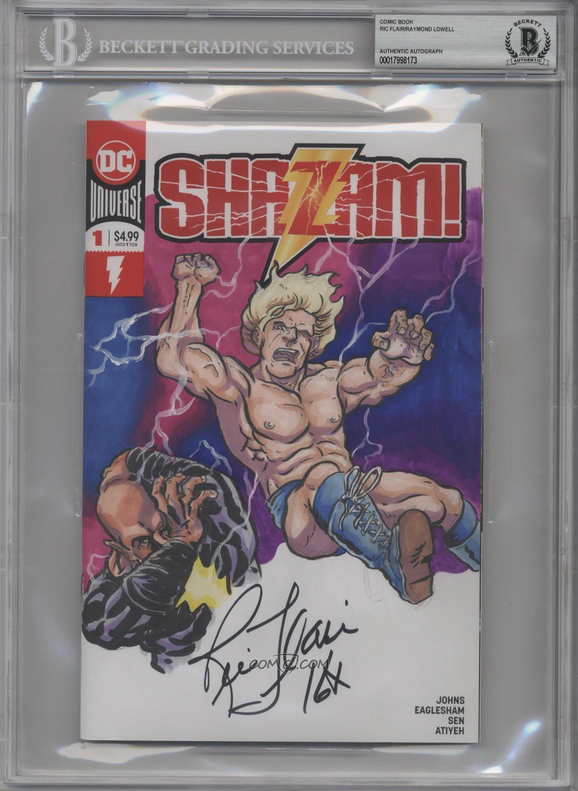 RIC FLAIR SHAZAM DC WCW WWF SIGNED AUTO ORIGINAL ART COMIC COVER 1/1 BAS RIC FLAIR SHAZAM DC WCW WWF SIGNED AUTO ORIGINAL ART COMIC COVER 1/1 BAS