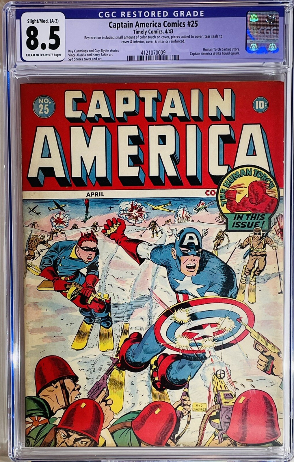 ⭐️Captain America Comics #25, 1943 CGC 8.5 VF+ (3rd Highest Grade)❤️Beautiful 