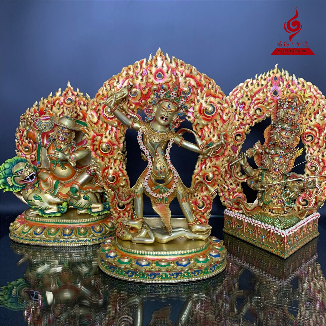 14'' Tibet Nepal Nyingma 3 Protector Ekajati Rahula Buddha Bronze Statue
