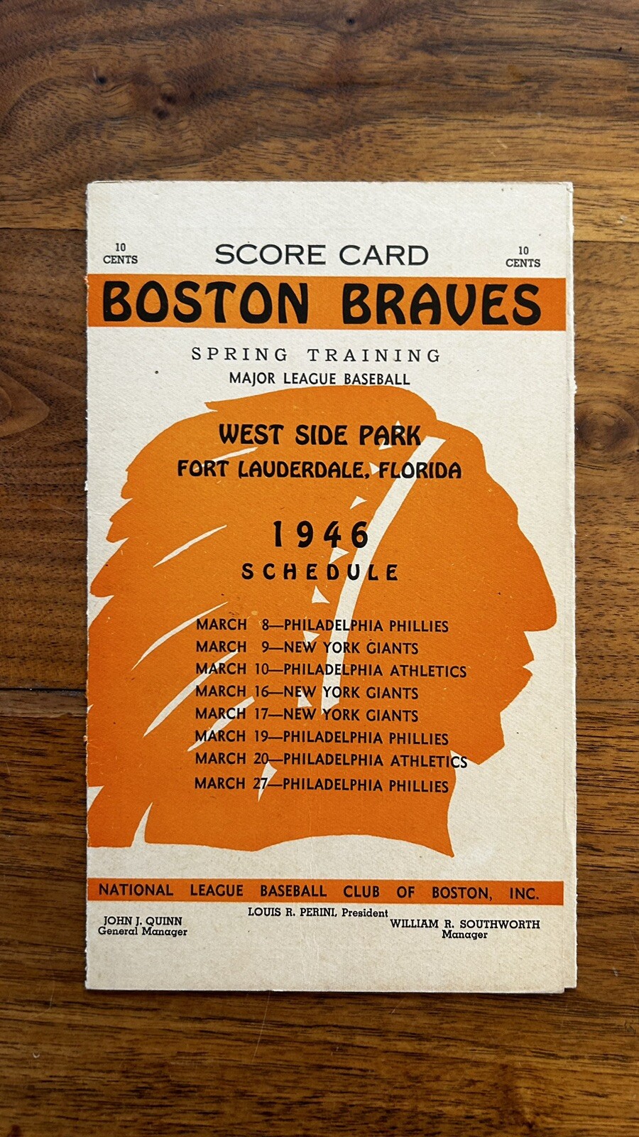 1946 Boston Braves spring training program Unscored EX-MINT 1946 Boston Braves spring training program Unscored EX-MINT