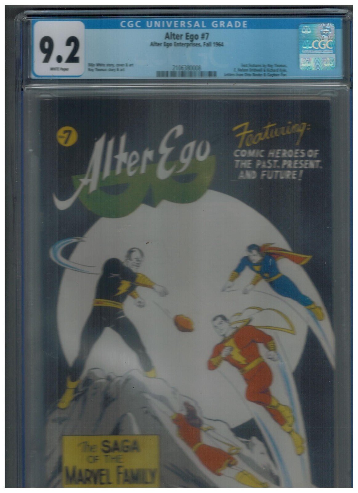 ALTER EGO #7 RARE HTF White Pages CGC 9.2 Black Adam before SHAZAM #28 1964 ALTER EGO #7 RARE HTF White Pages CGC 9.2 Black Adam before SHAZAM #28 1964