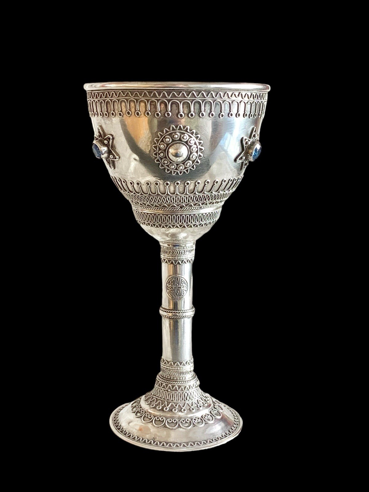 Large Solid silver filigree Jewish kiddush Cup goblet bezalel jerusalem 17 Cm Large Solid silver filigree Jewish kiddush Cup goblet bezalel jerusalem 17 Cm