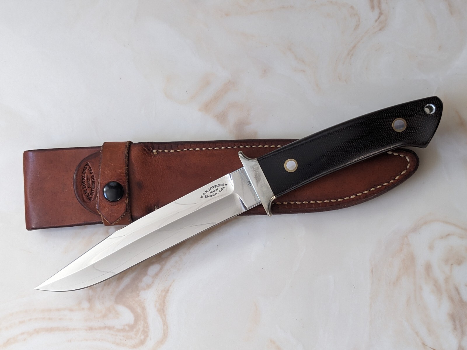 Superb R.W. Loveless Maker Custom 6” Fighter Knife Riverside, Calif. Orig Sheath Superb R.W. Loveless Maker Custom 6” Fighter Knife Riverside, Calif. Orig Sheath