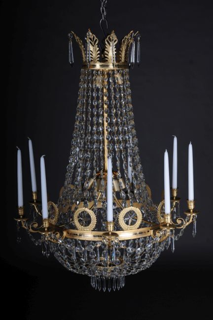 Empire Crystal Chandelier, Chandelier Charles X, Matte Gold Plating F-Pf-1 Empire Crystal Chandelier, Chandelier Charles X, Matte Gold Plating F-Pf-1