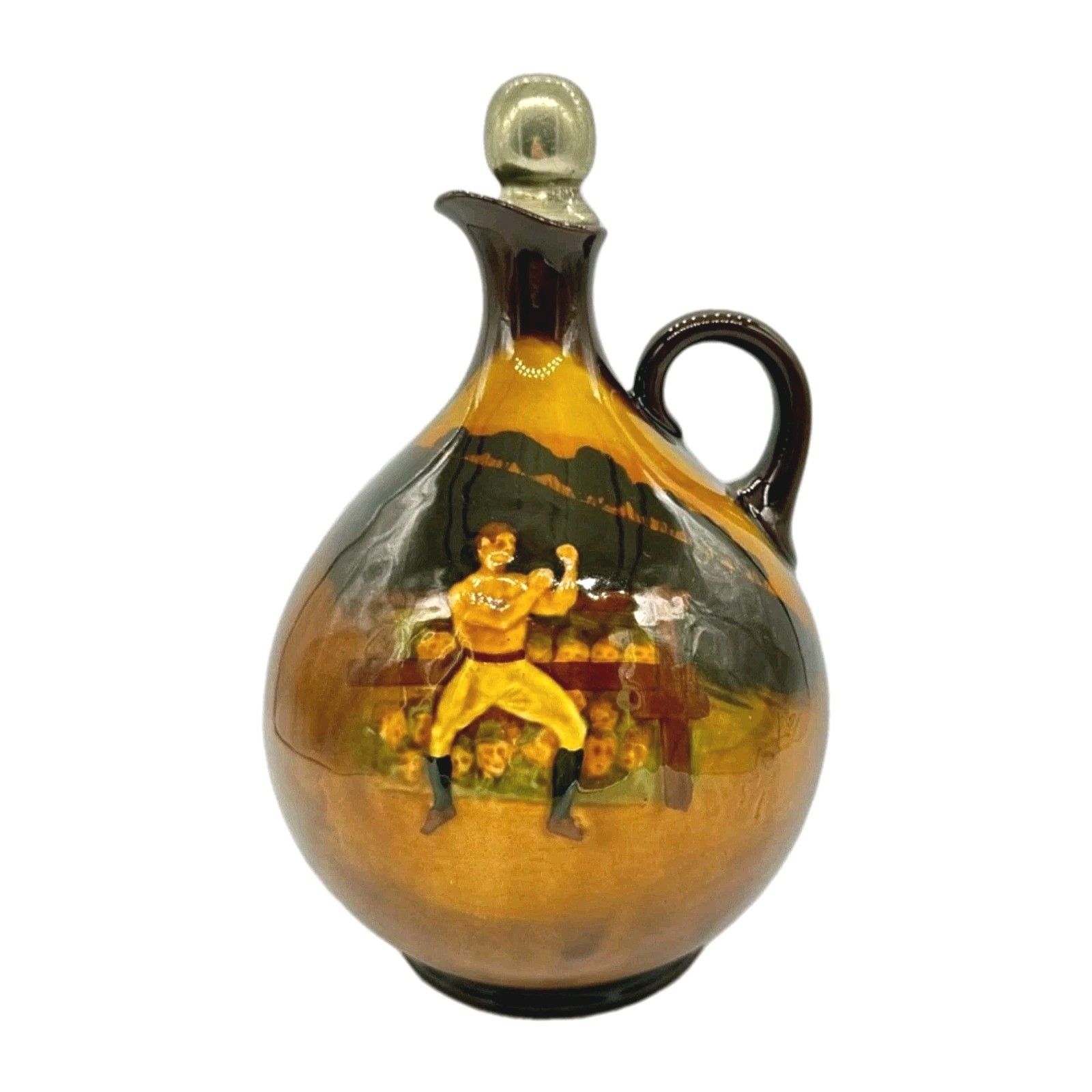 Rare Royal Doulton Daniel Mendoza Jewish Prizefighter Kingsware Whiskey Flask #3