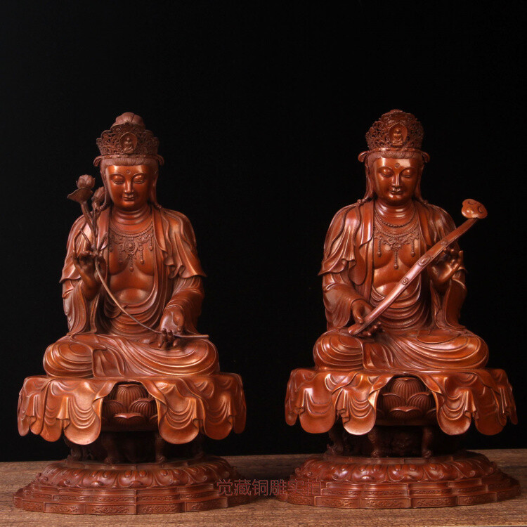 14'' China Tibet Samantabhadra Bodhisattva And Manjushri Buddha Bronze Statue