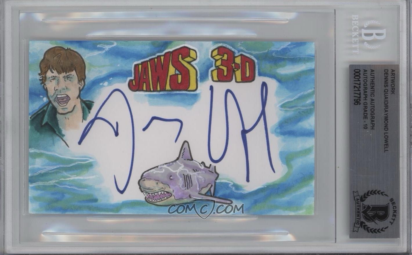 Dennis Quaid Jaws 3-D Original Art Sketch Card Signed Auto 1/1 BAS Dennis Quaid Jaws 3-D Original Art Sketch Card Signed Auto 1/1 BAS