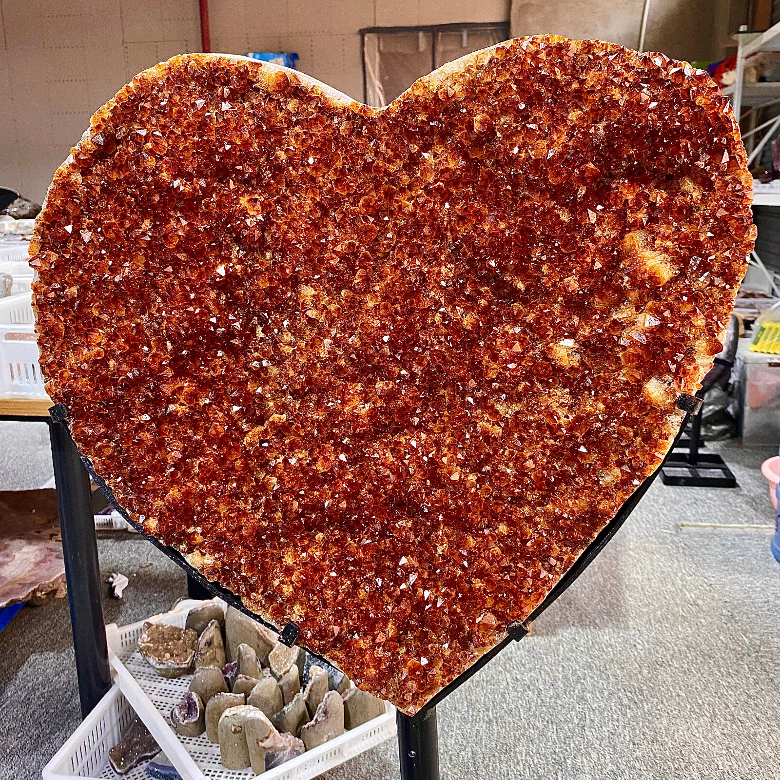 46.73LB Natural high-quality citrine quartz crystal love decoration+bracket